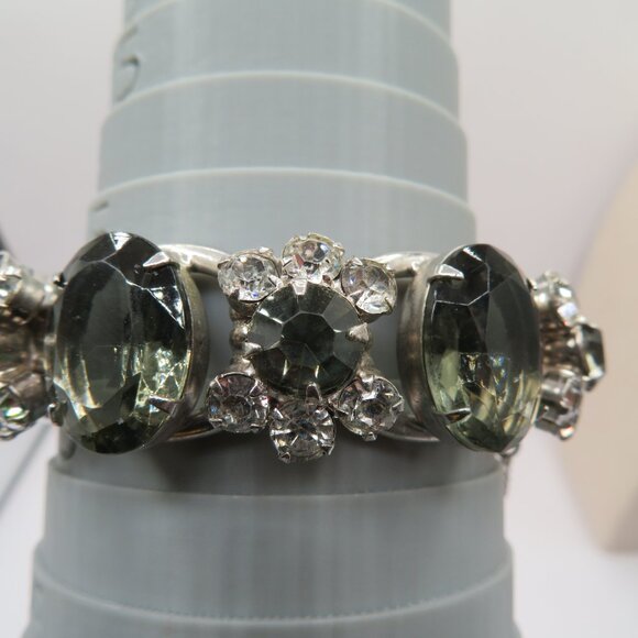 Juliana D&E Oval Black Glass and Black. And Clear Chatons Silver Tone Bracelet - Picture 10 of 15